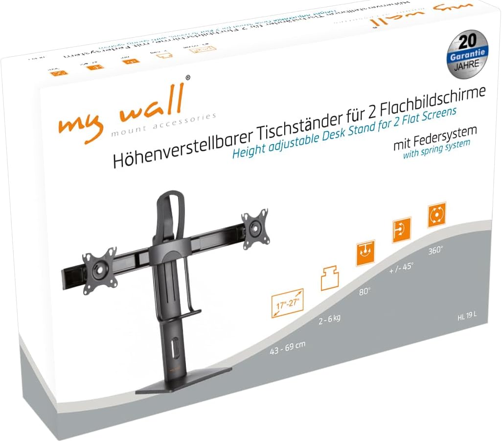 mywall Monitorhalterung HL19L mit Federsystem, geeignet für 2 Flachbildschirme, höhenverstellbare Bi