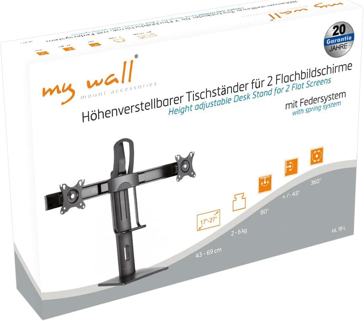 mywall Monitorhalterung HL19L mit Federsystem, geeignet für 2 Flachbildschirme, höhenverstellbare Bi