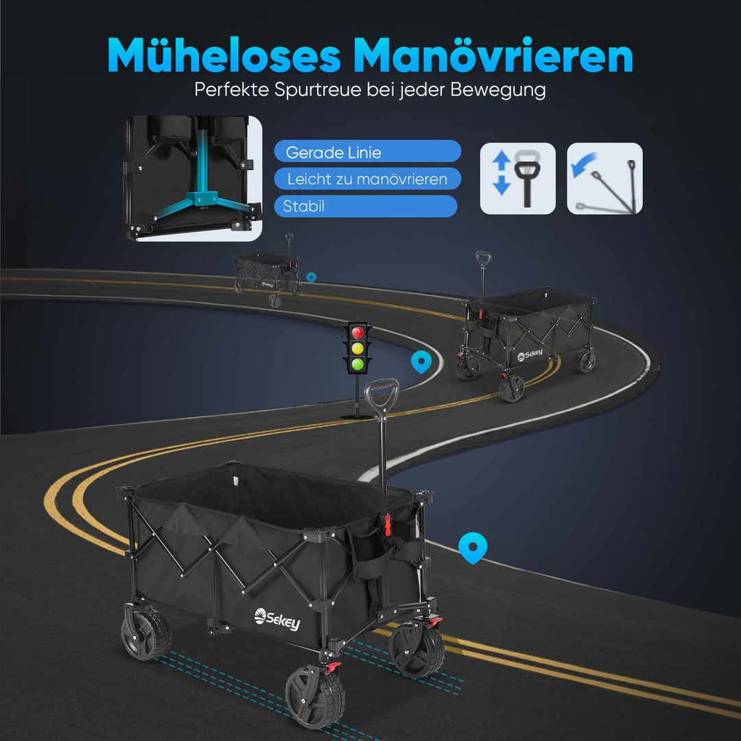 Sekey XXL Plus Bollerwagen Faltbar mit Bremsen 200L 200KG Belastbar, Extra Breite Reifen All Terrain