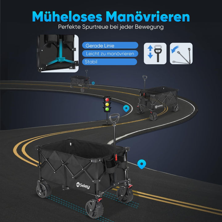 Sekey XXL Plus Bollerwagen Faltbar mit Bremsen 200L 200KG Belastbar, Extra Breite Reifen All Terrain