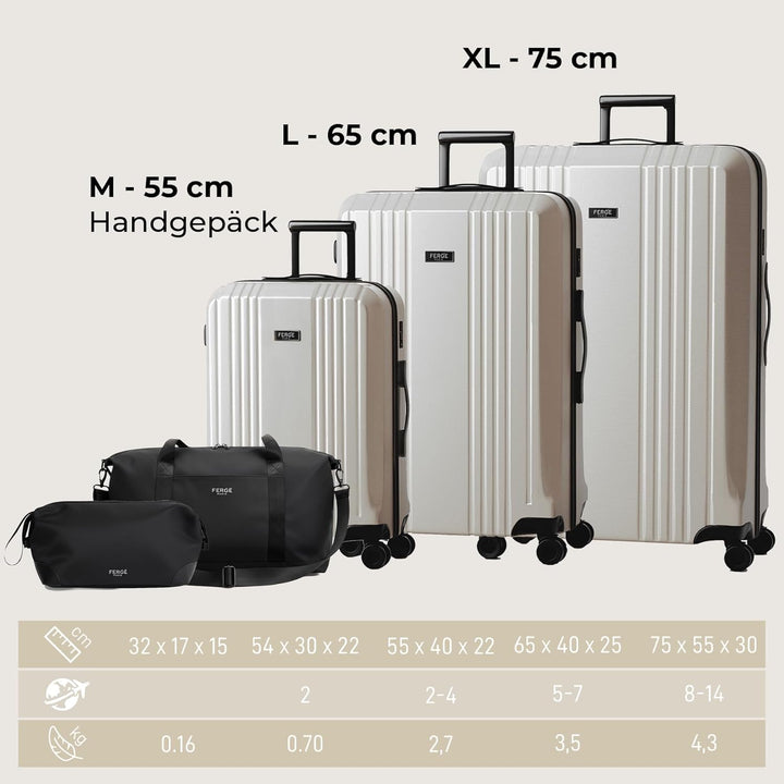 FERGÉ Polycarbonat 5-teilig Koffer Set 77cm, 67cm, Handgepäck Koffer mit Reisetasche Kombi, sehr rob