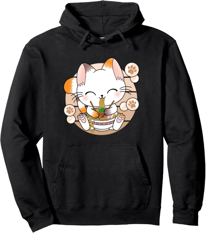 Lustige Japanische Anime Katze Ramen Nudeln Kawaii Manga Pullover Hoodie