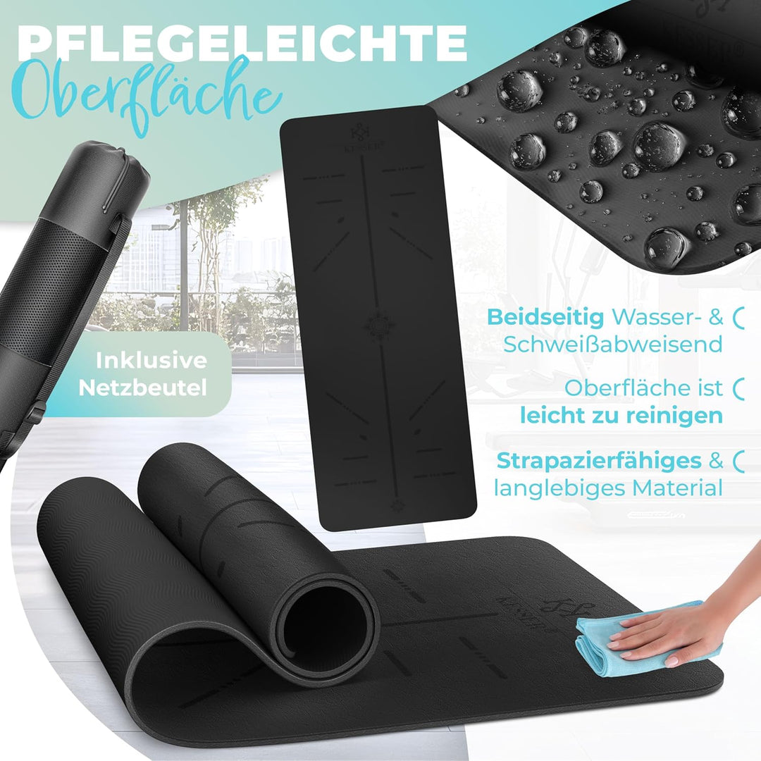KESSER® Gymnastikmatte mit Tragegurt rutschfest TPE Yogamatte Gepolstert &amp; rutschfest Fitnessmatte,