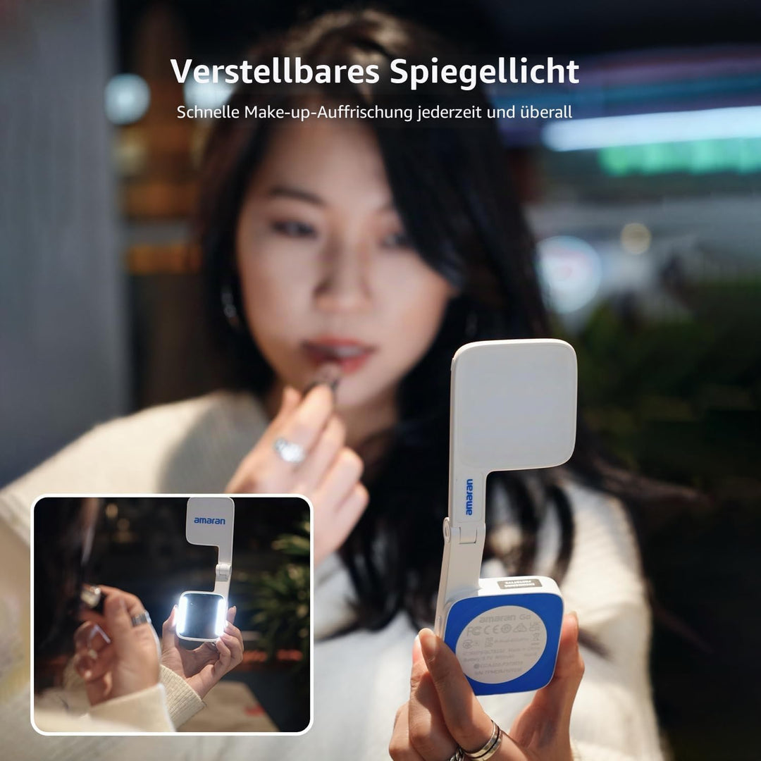 amaran Go Mini-Handylicht, Magnetische LED mit Dual-Spiegellicht, Einstellbare CCT von 2700K-6500K,