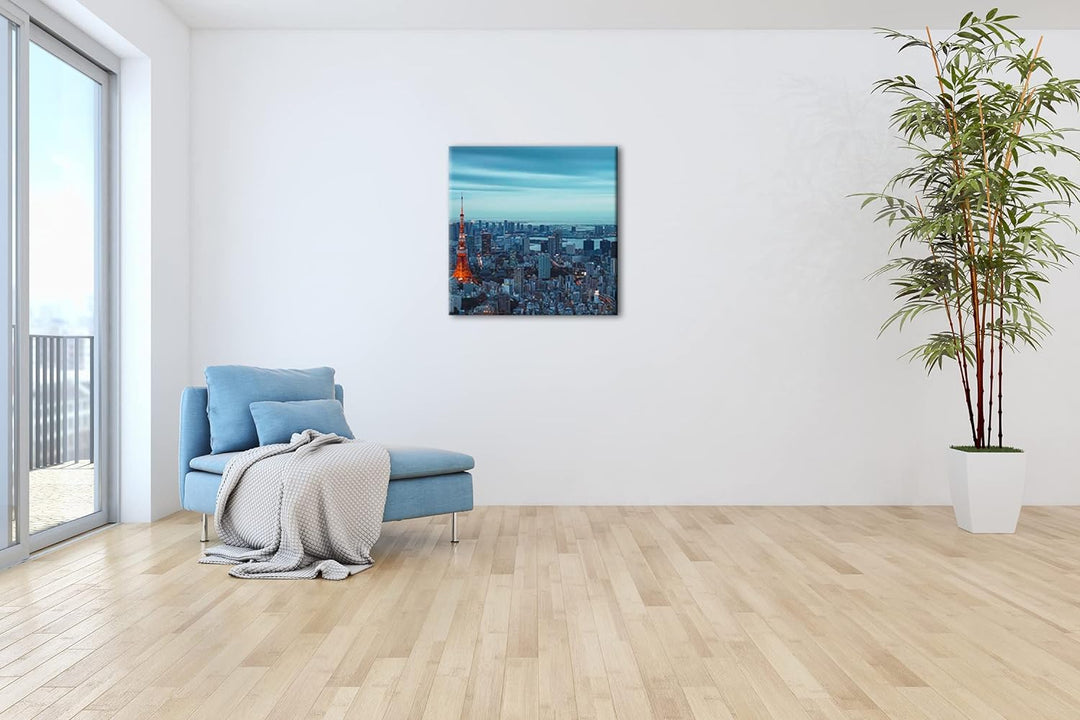 Tokyos Blickfang - der rotleuchtende Tokyo Tower Format: 70x70 als Leinwandbild, Motiv fertig gerahm