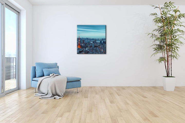 Tokyos Blickfang - der rotleuchtende Tokyo Tower Format: 70x70 als Leinwandbild, Motiv fertig gerahm