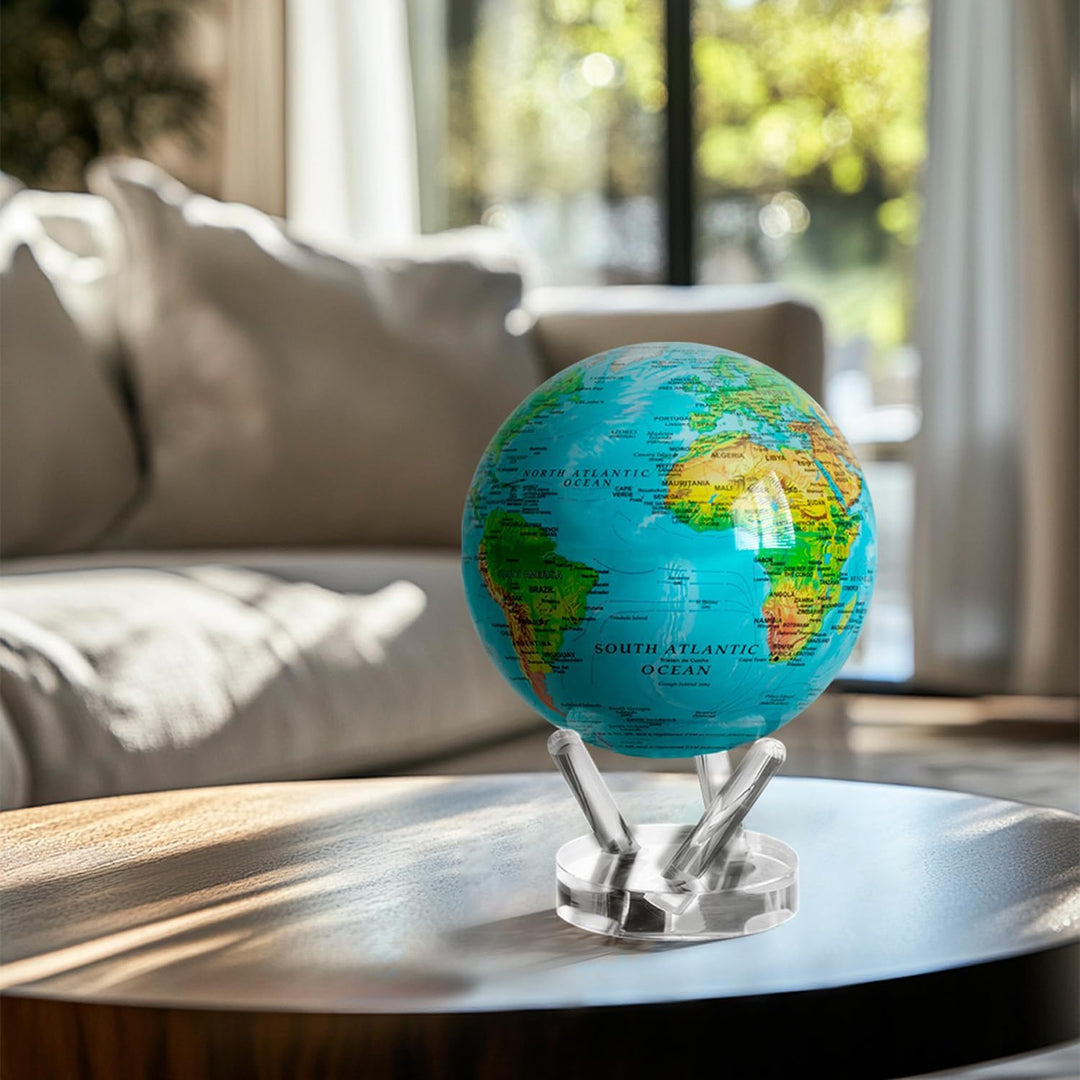 MOVA Globus, Reliefkarte Blau 4.5" mit Sockel, solarbetriebener drehbarer Globus, einzigartiges Gesc