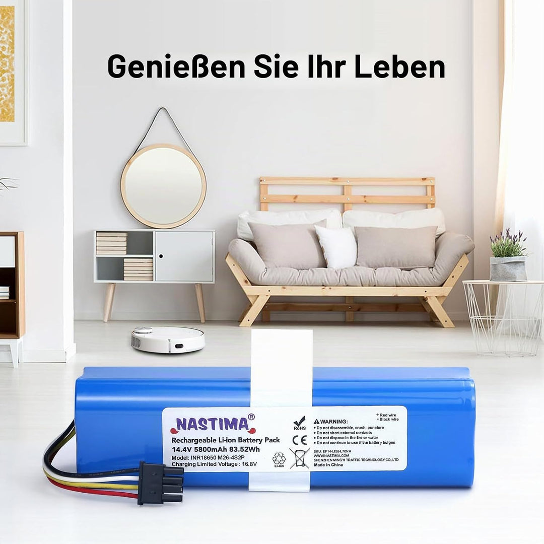 NASTIMA 14,4V 5800mAh Li-Ion Akku Kompatibel mit Eufy Robovac L70 Hybrid, T2190, T2190G21, Teilenumm