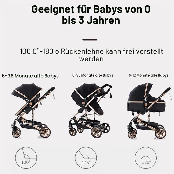 YAZOCO kinderwagen 3 in 1 Buggy Babybett Komplett Set Einem Klick Zusammenklappbarer Kinderwagen, Ko