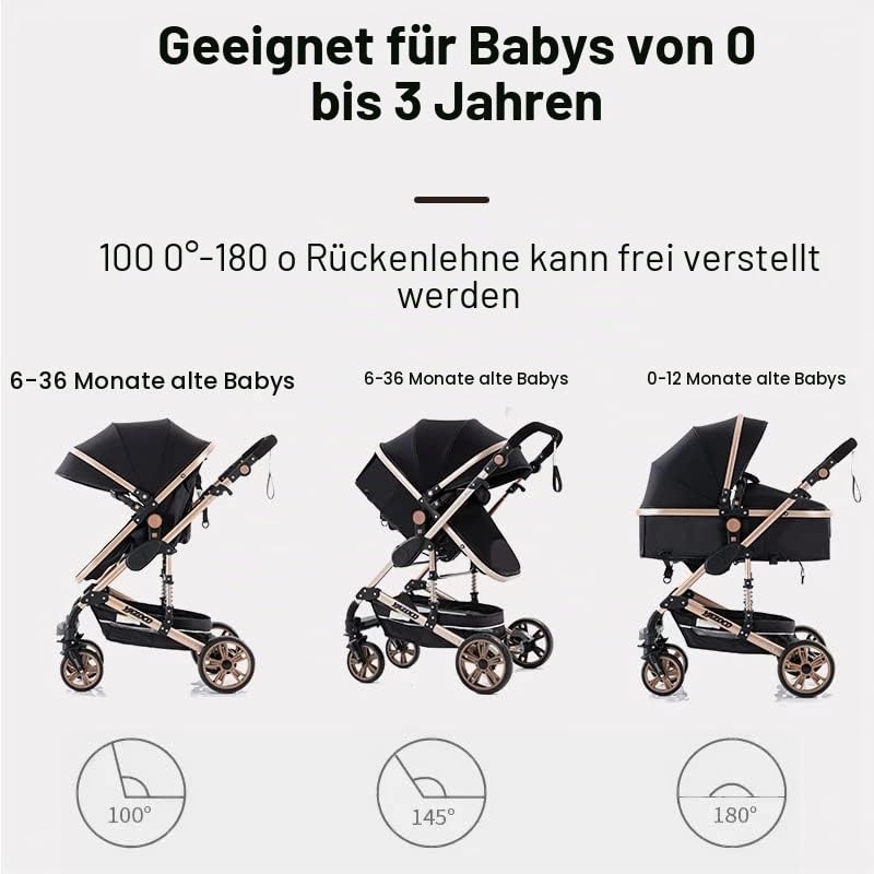 GLOKID Kinderwagen 3 in 1,Reisesysteme, Buggy mit Umkehrbarem Zwei-Wege-Schub,Babywanne Buggy&amp;Sports