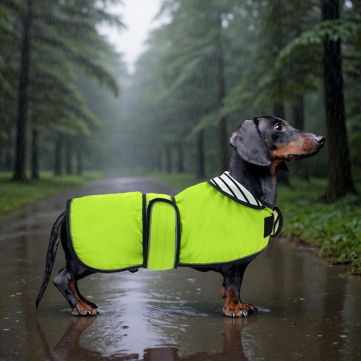 Geyecete Hunde Regenmantel,Einstellbar Wasserdicht Hundejacke für Dackel,Regenmantel mit reflektiere
