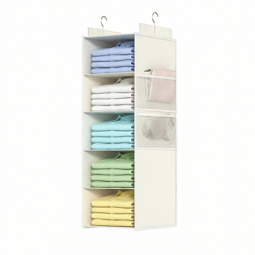 Extra Tiefer Schrank Hängeorganizer mit 5 Fächern und Mesh-Taschen-Kleiderschrank Organizer, Stabil