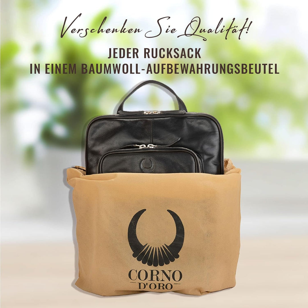 Corno d´Oro Premium Lederrucksack Damen mit vielen Fächern I Handgefertigt Rucksack Leder Laptopruck