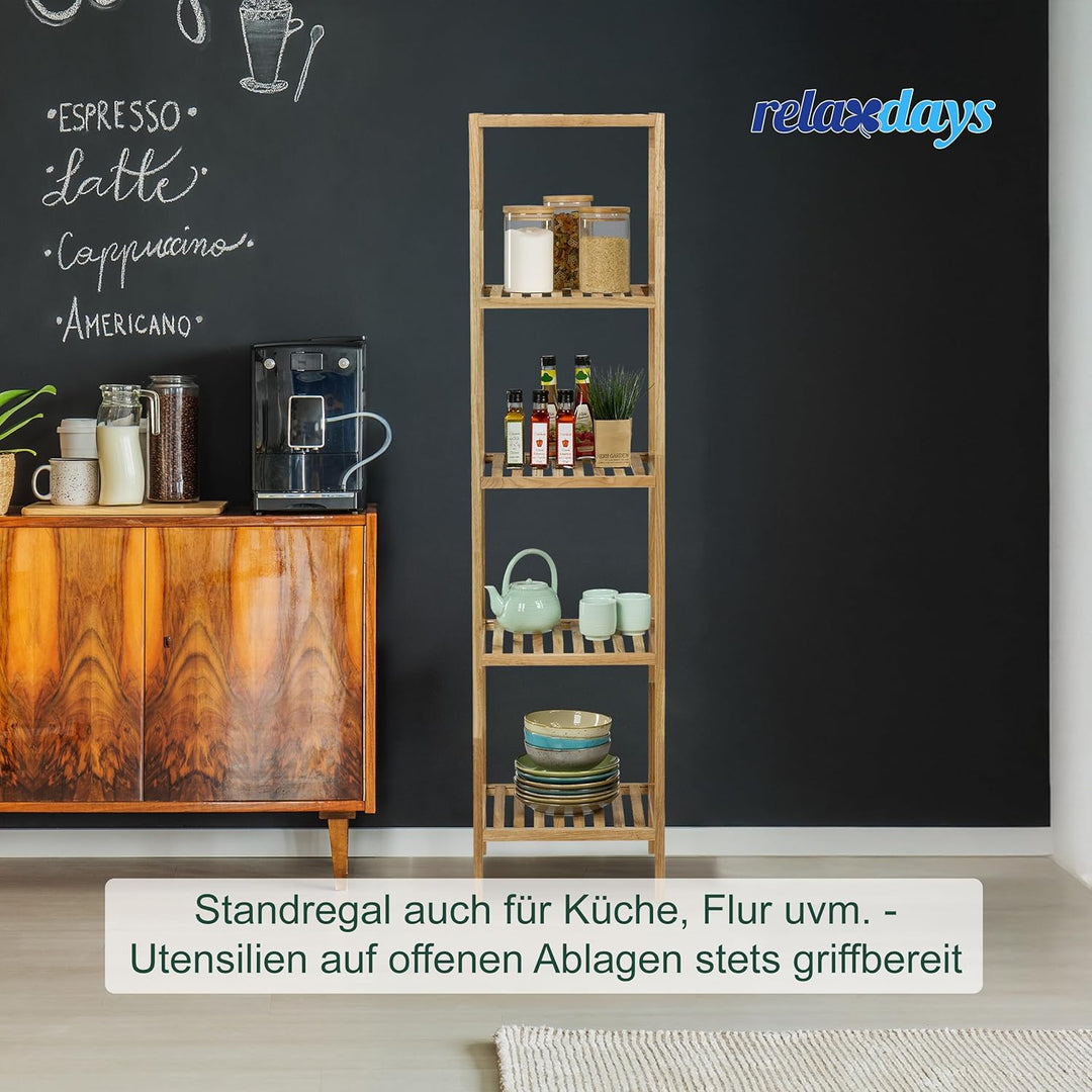 Relaxdays Badregal Walnuss, HBT 146x35,5x35,5 cm, 5 Ablagen, quadratisch, Standregal Küche, Badezimm