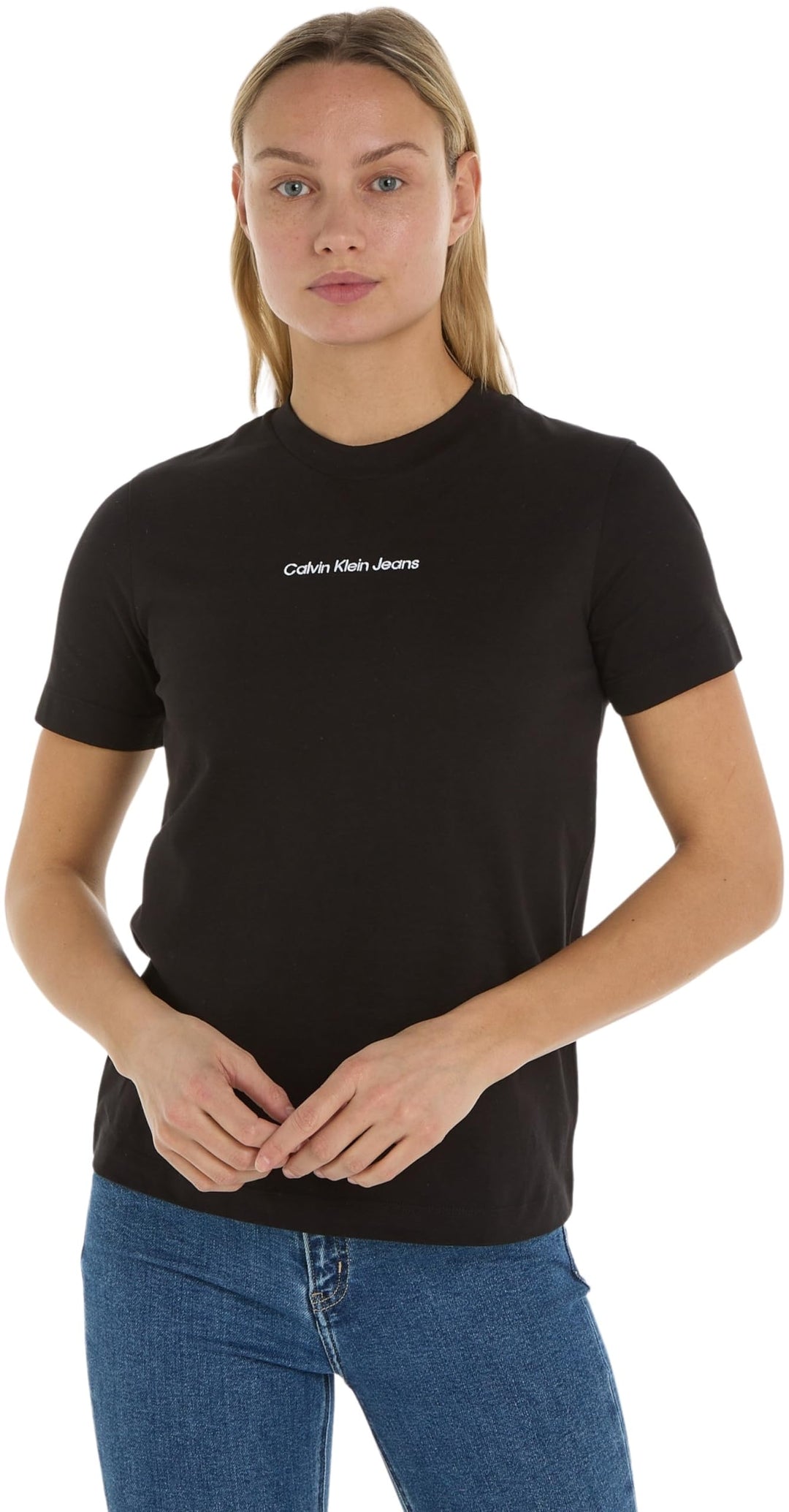Calvin Klein Jeans Damen T-Shirt Kurzarm Institutional Straight Rundhalsausschnitt XL Ck Black, XL C