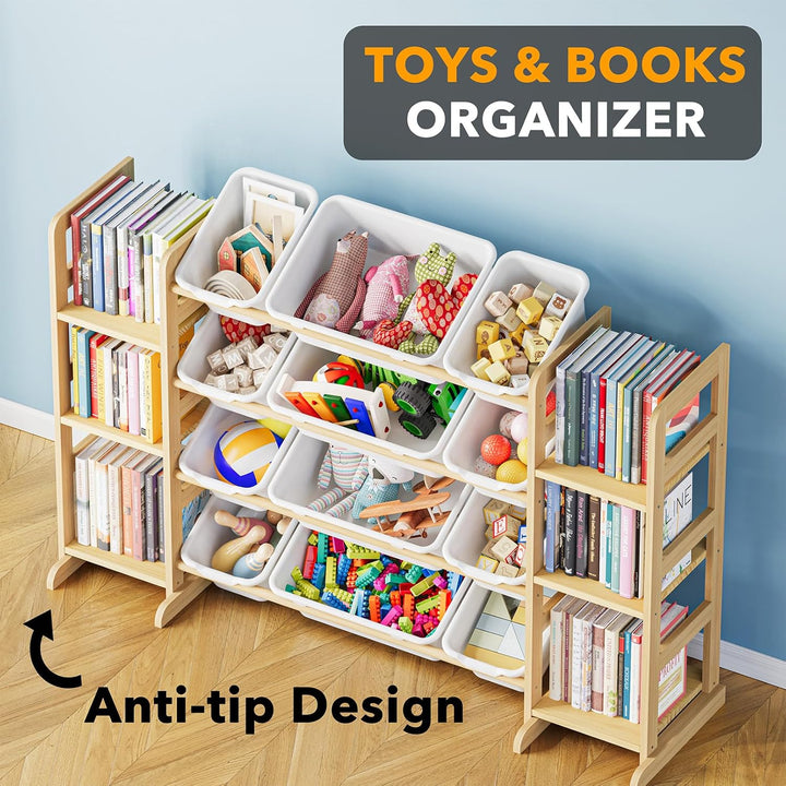 SpaceAid Spielzeug-Organizer mit 6 Regalen und 12 Behältern, Bücherregal/Bücherregal, Kinder-Mülleim