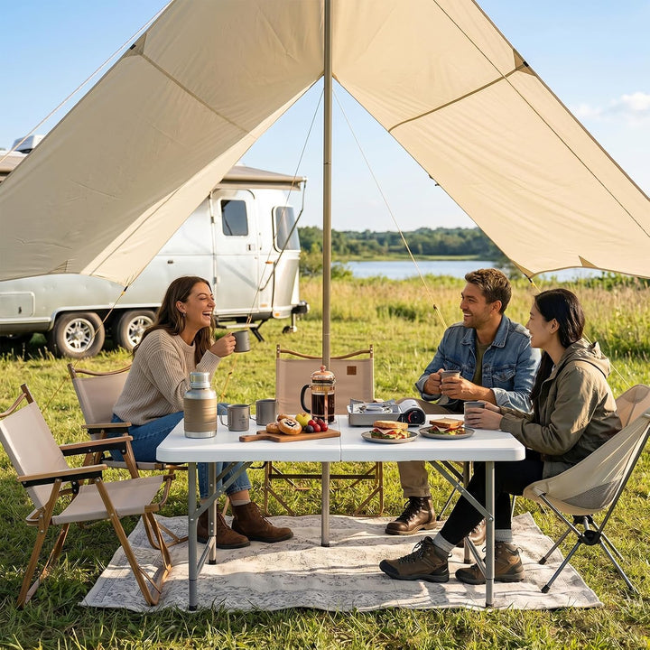 COSTWAY Campingtisch höhenverstellbar, Gartentisch klappbar, Klapptisch mit HDPE-Tischplatte &amp; Trage