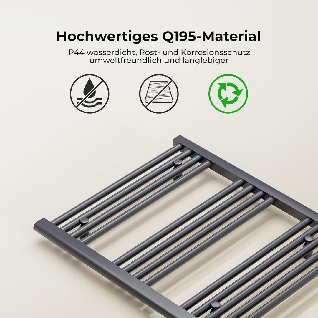 Heilmetz Badheizkörper Elektrisch mit Heizstab 300W Leistung 700 x 600 mm Anthrazit Gerade Bad Heizk