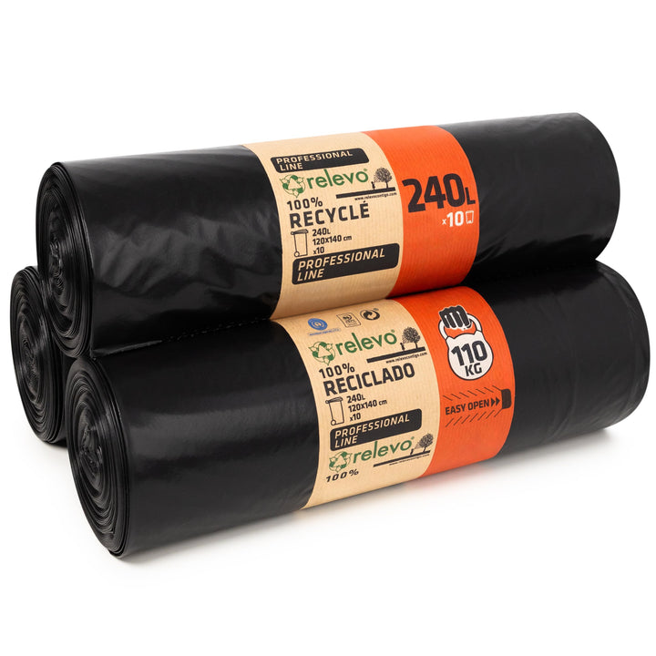 Relevo 30 Stück á 240 Liter Schwerlast-Müllsäcke LDPE 55 μm Stärke - Belastbarkeit 110 Kilogramm, In