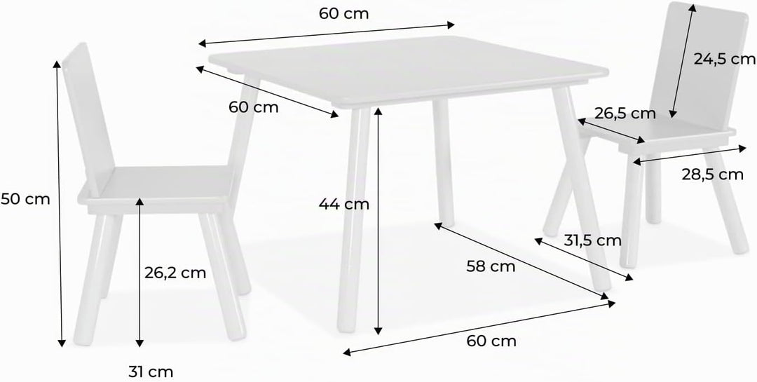 sweeek - Quadratischer Kindertisch mit 2 Stühlen, Beine aus Kiefernholz - Judith Rosa, Rosa