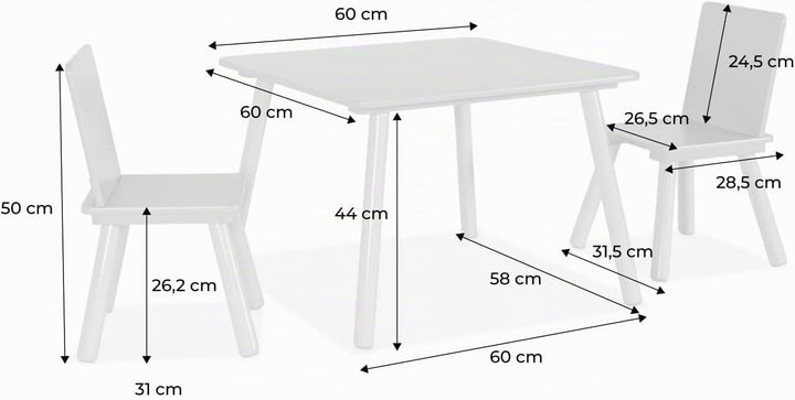 sweeek - Quadratischer Kindertisch mit 2 Stühlen, Beine aus Kiefernholz - Judith Rosa, Rosa