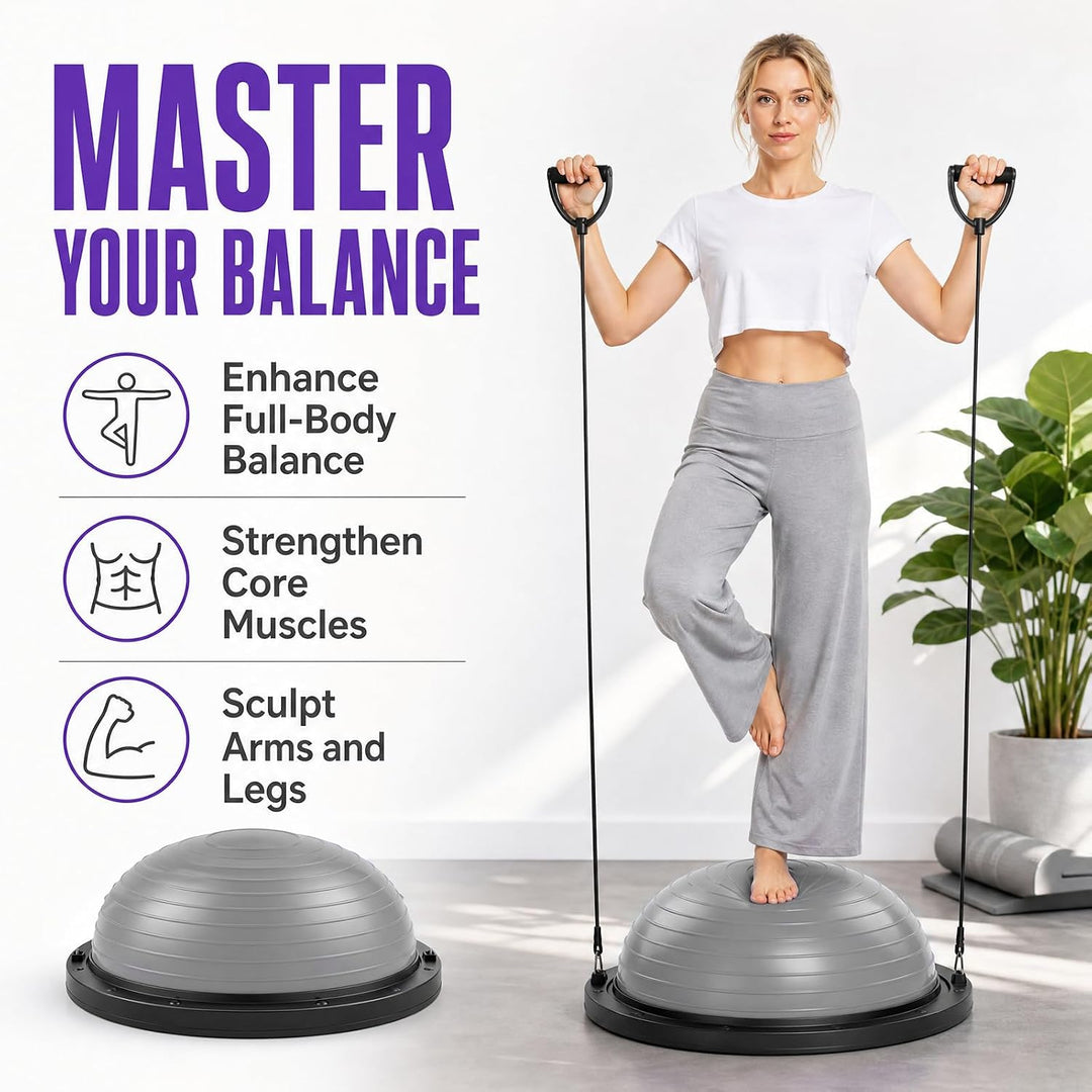 Balance Ball Halbkugel, Yoga Ball Trainer mit Pumpe 2 Fitnessbändern 58cm, 58cm