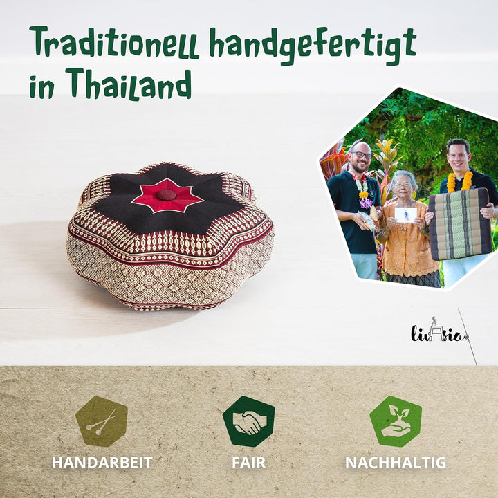 Livasia Meditationskissen Stern, Yogakissen mit Kapok, Pouf, Bodenkissen sternförmig Yoga Zen Medita