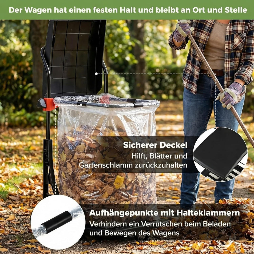 COSTWAY Müllsackständer, Abfallwagen mit Rollen & Deckel, Müllsackhalter höhenverstellbar, Müllbeute