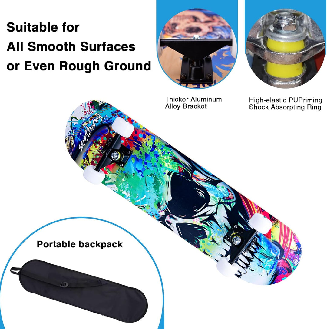 Skateboards für Anfänger, Kinder, Jungen, Mädchen und Erwachsene, 78,9 x 20,3 cm, 7-lagiger Ahorn, D