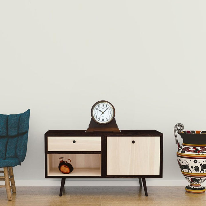 MPM Quality Retro Wood Tischuhr, Traditionelle und Elegante Holztischuhr, Präziser Quarz-Schrittmoto
