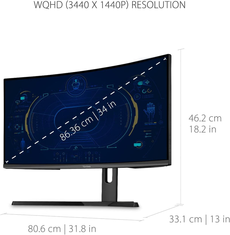 Viewsonic VX3418-2KPC 86,4 cm (34 Zoll) Curved Gaming Monitor (UWQHD, Adaptive Sync, 1 ms, 144 Hz, H