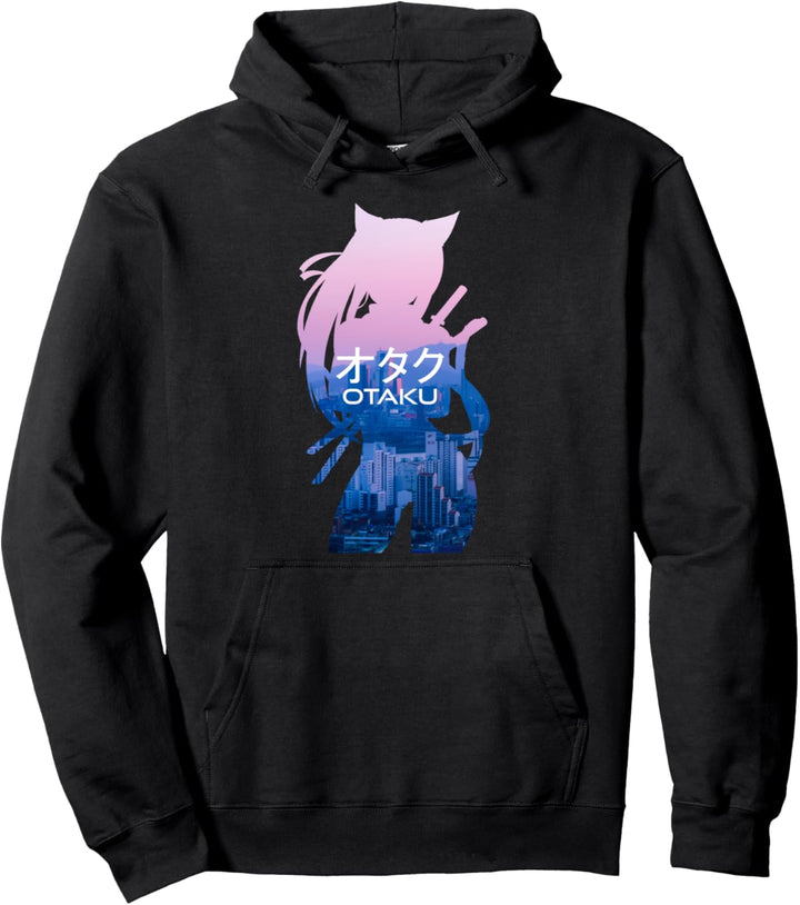 Neko Ninja Silhouette Otaku Japanische Schrift Pullover Hoodie