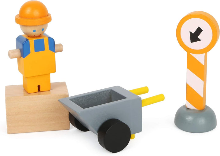 small foot Baukran mit Baustellenzubehör aus Holz, Spiel-Set für Kinder ab 3 Jahren, 12007, Baukran