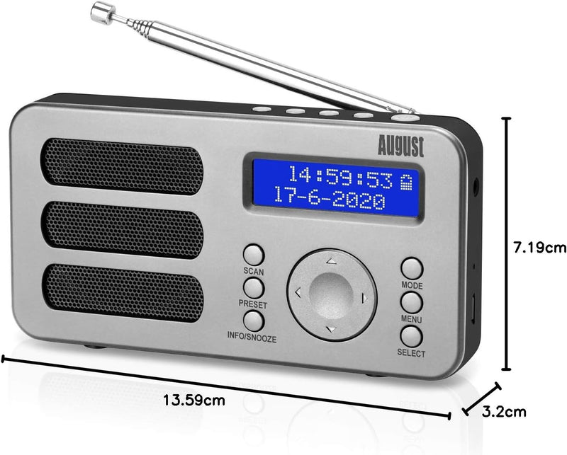 August MB225 - Tragbares Radio mit DAB+ / DAB/FM RDS-Funktion 40 Presets digitaler Radiowecker Stere