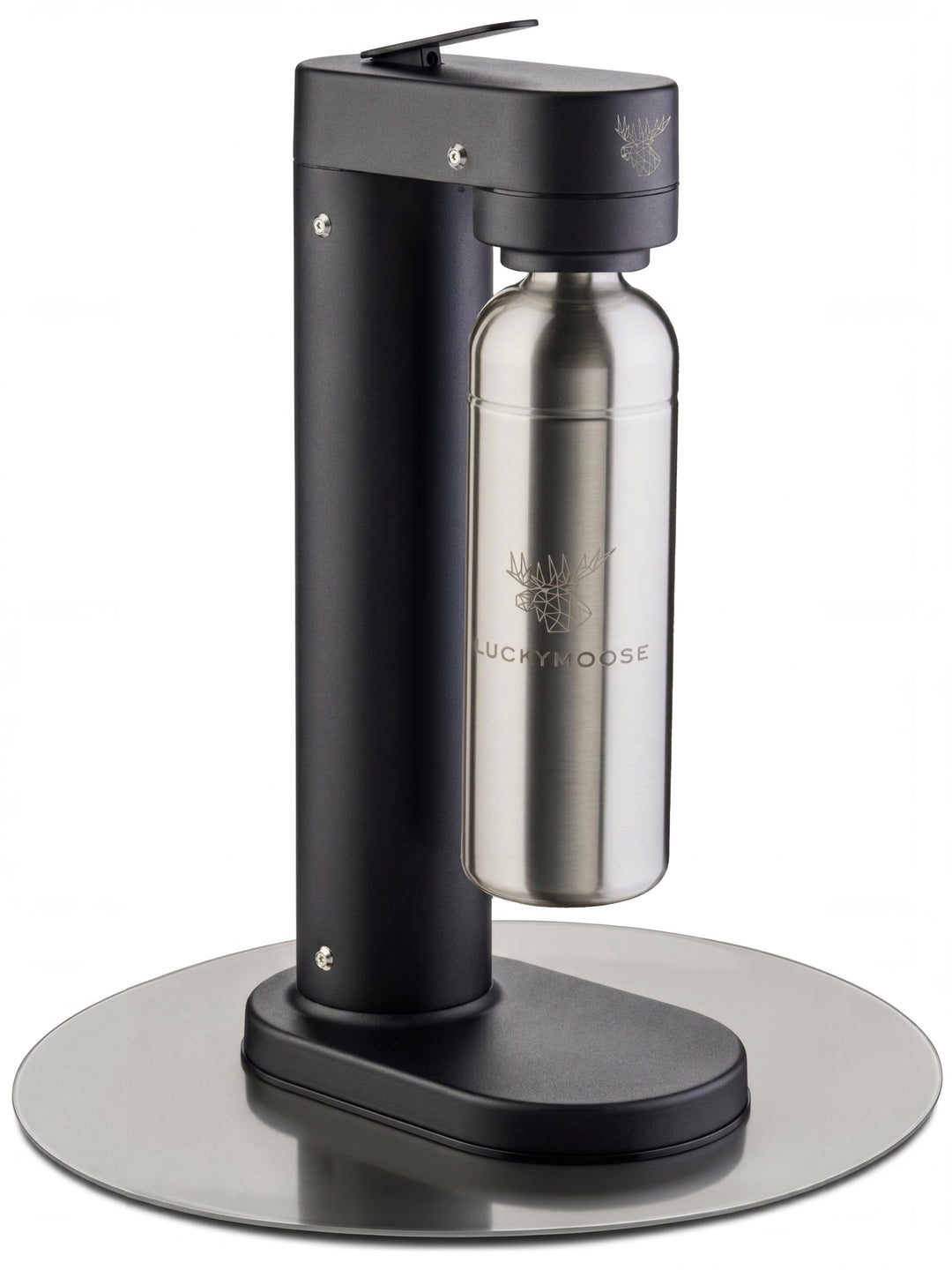 Infinity-S Wassersprudler aus hochwertigem Edelstahl (Black/Silver) – inkl. 2x 1,25L Edelstahlflasch