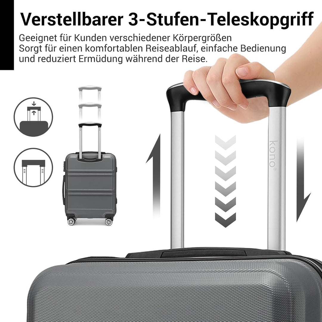 KONO Koffer Trolley Reisekoffer aus ABS+PC – Leichter Hartschalenkoffer mit 4 Zwillingsrollen und TS