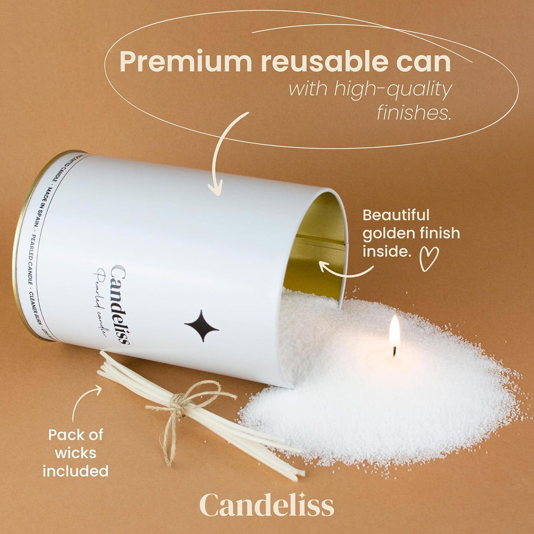 Kerzensand mit Docht Set in edler, weisser Metalldose. Kerzen sand perlenkerzen Pearled candle powde