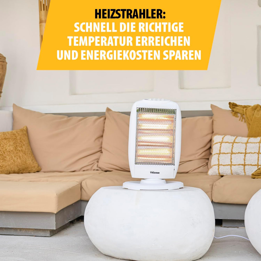 Tristar Heizstrahler KA-5129 – Halogen – 3 Leistungseinstellungen – Oszillierend – max. 1200 W, Weis