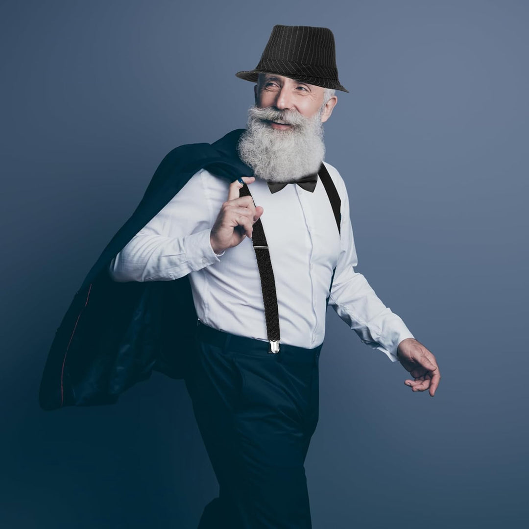 Blulu 1920er Jahre Herren Accessoires mit Weste Fedora Hut Taschenuhr Hosenträger Krawatte (Schwarz