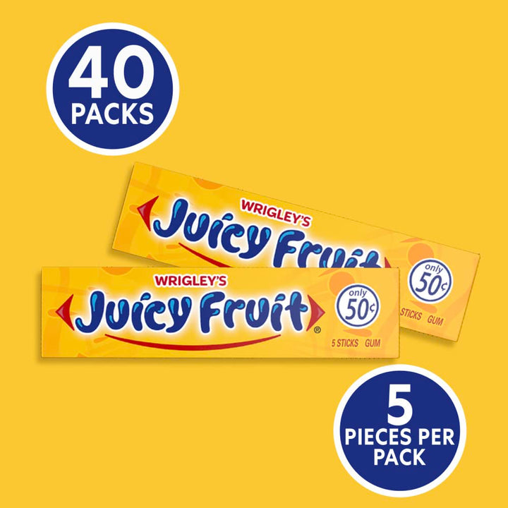 WRIGLEY'S JUICY FRUIT Kaugummi, Grosspackung, 5 Stäbchen (40 Stück)