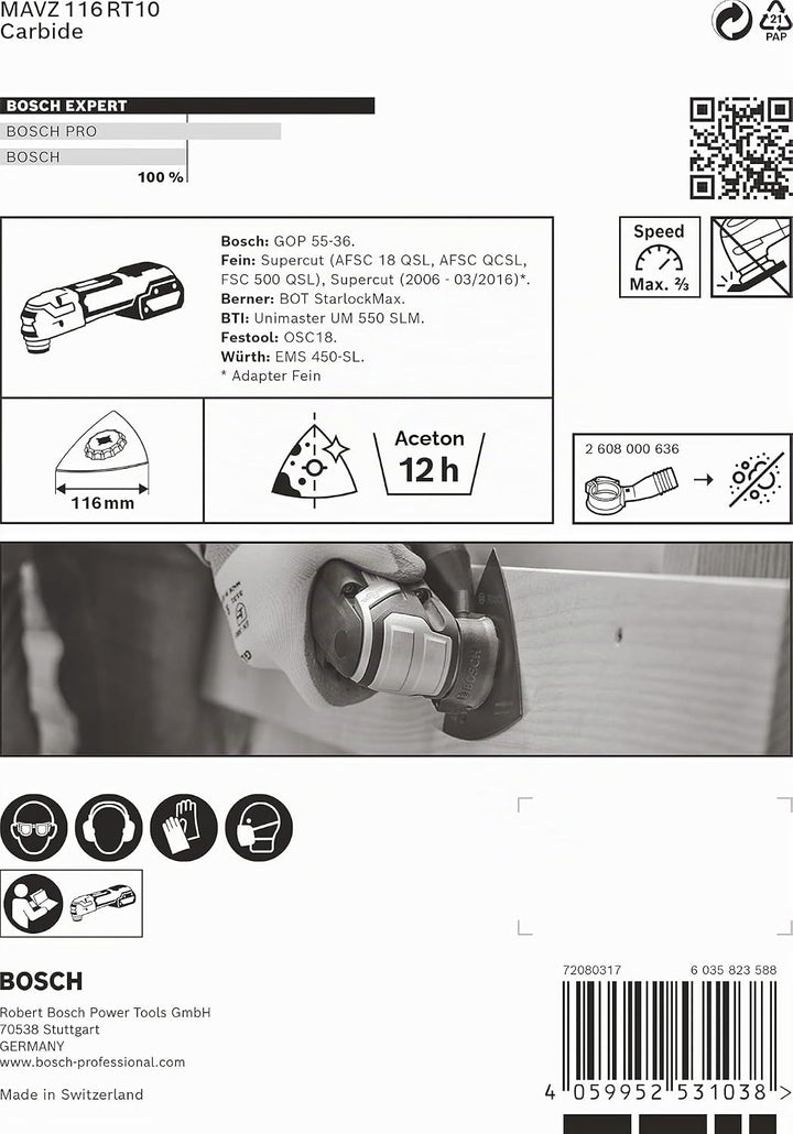 Bosch Accessories 1x Schleifplatte Expert MAVZ 116 RT10 (für Hartholz, Weichholz, Ø 116 mm, Körnung
