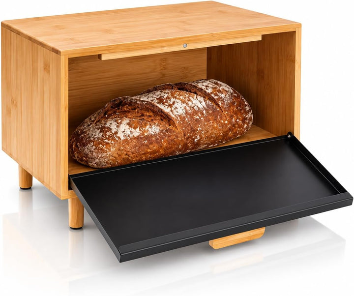 Klausberg Edelstahl Brotkasten für Küche, Brotkasten, Brothalter (Black) Schwarz, Schwarz