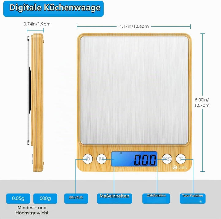 AMIR Feinwaage 0.01g, 500g / 0,01g Digitalwaage, Taschenwaage, Münzwaage, Küchenwaagen mit Tara-Funk