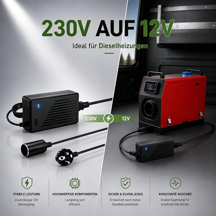 RGBER Spannungswandler 230V auf 12V, 230V auf 12V, Umwandler 230 auf 12 Volt, Gleichrichter 230V auf