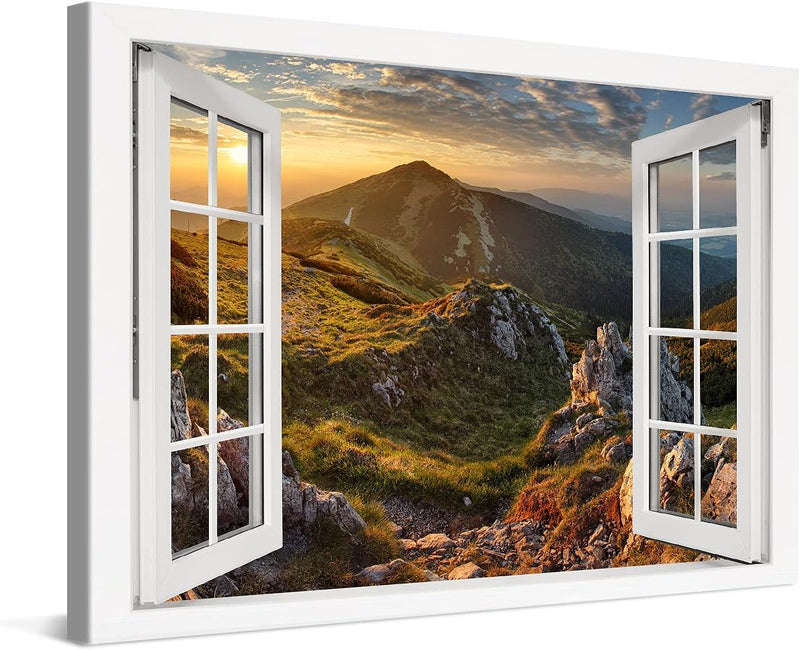 PICANOVA – Bild auf Leinwand Blick auf die Berge vom Gipfel Chleb Fenster 120x80cm Leinwandbild – Pr