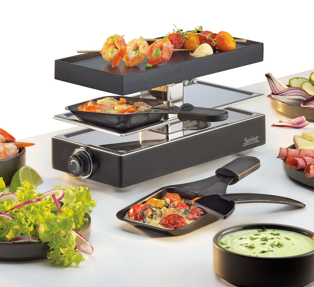Spring CLASSIC Raclette 2 Personen Schwarz | Tischgrill elektrisch | Antihaftbeschichtete Alu-Grillp