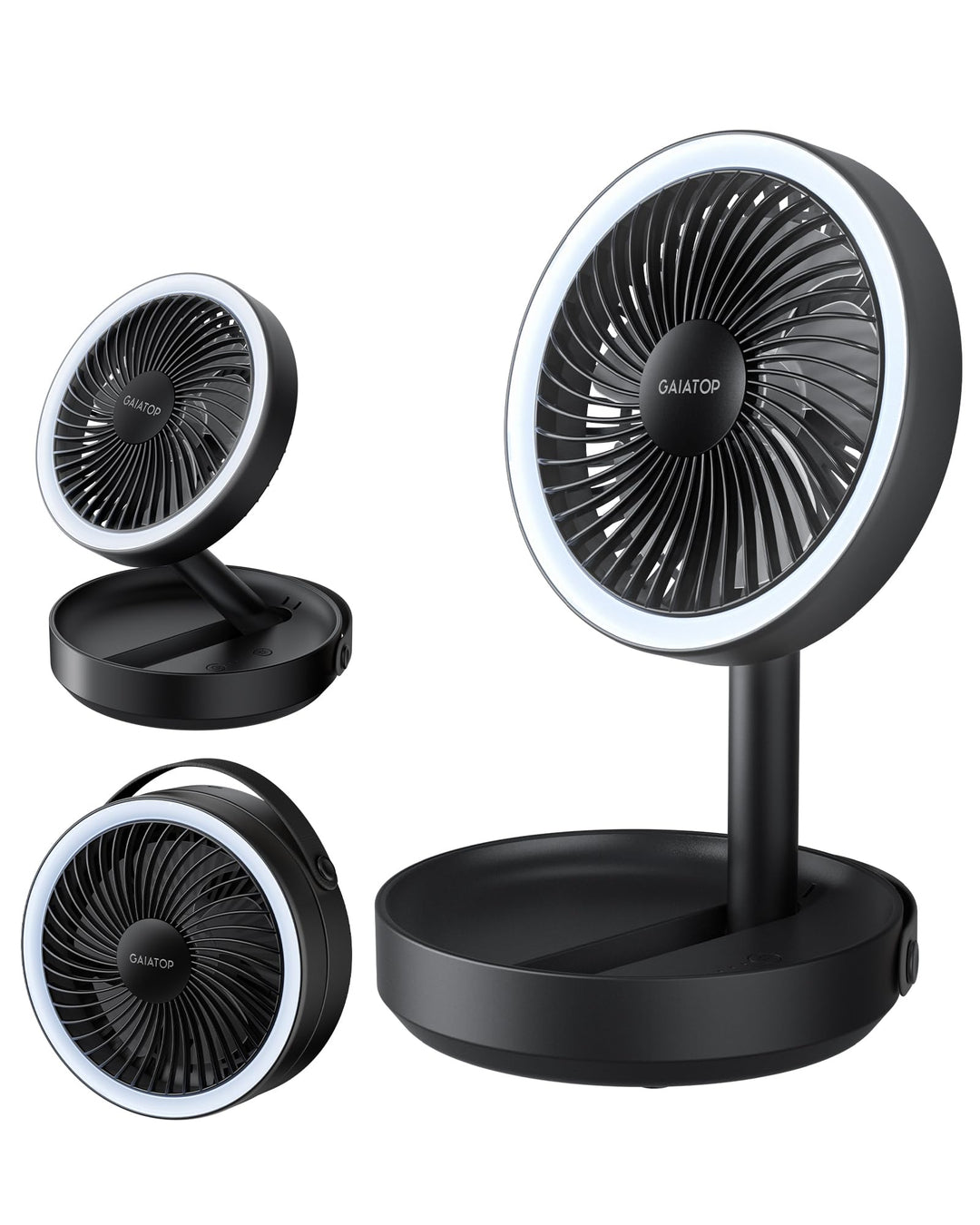 Gaiatop Faltbare Tischventilator Tragbarer Ventilator, 6000mAh Akku Ventilator mit Nachtlicht, 17CM
