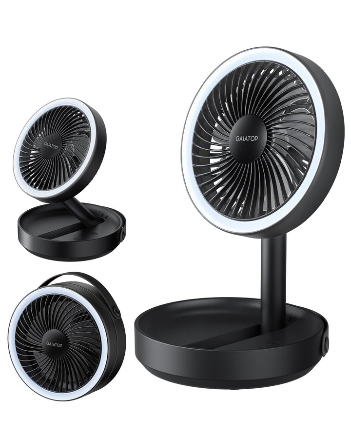 Gaiatop Faltbare Tischventilator Tragbarer Ventilator, 6000mAh Akku Ventilator mit Nachtlicht, 17CM