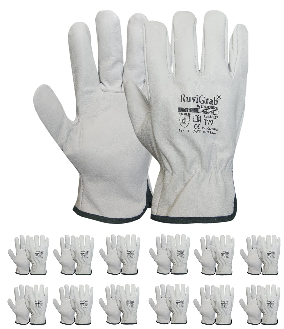 Ruvigrab - Packung mit 12 Arbeitshandschuhen aus natürlichem Blumenleder | Gartenhandschuhe | Lederh