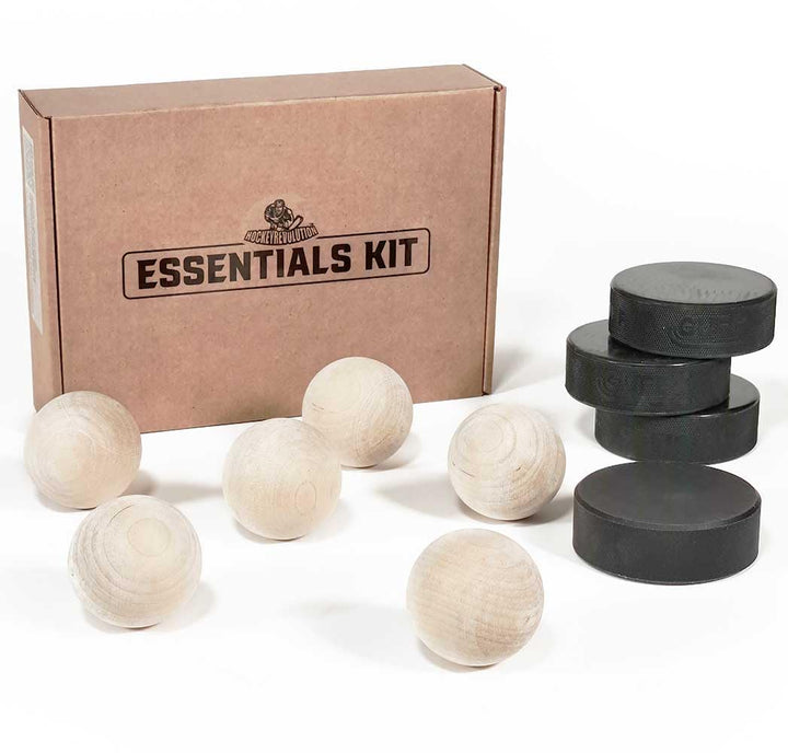 Hockey Revolution Essentials Kit – schwedische Stickhandling Bälle aus Holz mit Hockey-Pucks und sta
